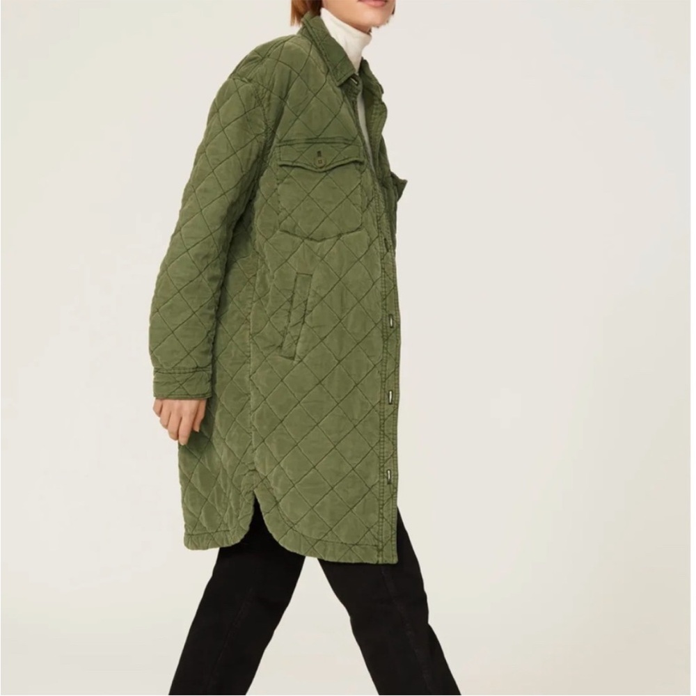 Blank NYC. Quilted Green Long Coat.